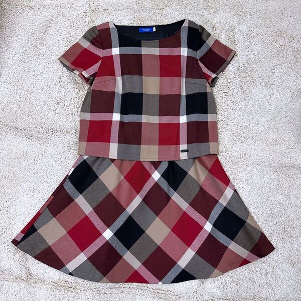 * BLUE LABEL CRESTBRIDGE * ブルーレーベル クレストブリッジ 半袖 ワンピース チェック柄 ウール 38