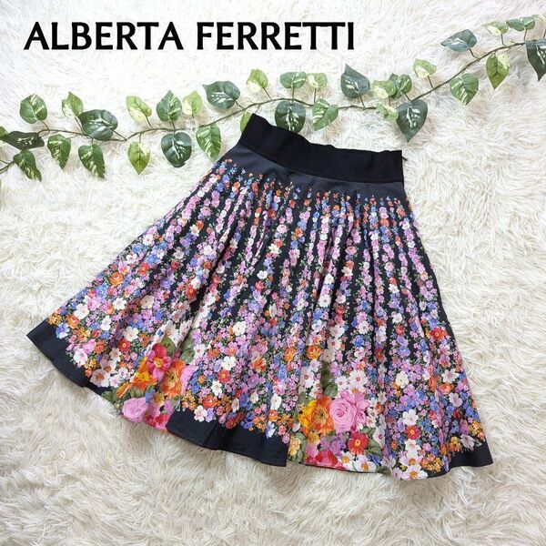 ALBERTA FERRETTI アルベルタフェレッティ 花柄 フレアスカート ウエストゴム ミニスカート ひざ丈スカート 綿