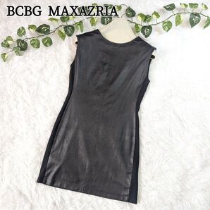 BCBG MAXAZRIA フェイクレザー ミニワンピース ノースリーブ 黒 ビーシービージーマックスアザリア モード ブラック