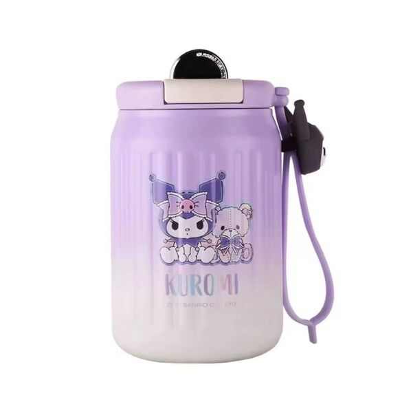 サンリオ クロミちゃん タンブラー 紫 新品 シリコンストラップ付き 可愛い ワンタッチ 魔法瓶 水筒