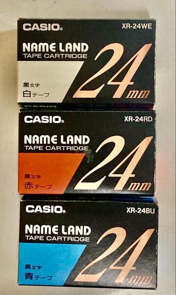 ◆中古美品◆カシオ/ネームランド/テープ/24ミリ/黒文字/白・赤・青/3個組