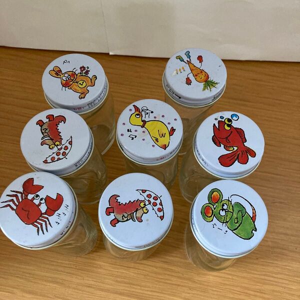 なめ茸の空き瓶8個、可愛い絵柄、小物入れ、レトロ