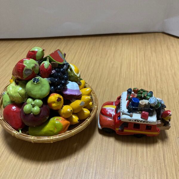 海外お土産、果物フルーツバスケット、盛り合わせ、コロンビア車、置物、インテリア