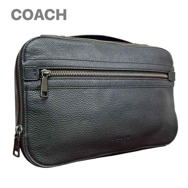 COACH coach コーチ セカンドバッグ クラッチバッグ レザー シボ革 しぼ革 ブラック系 セカンドバック