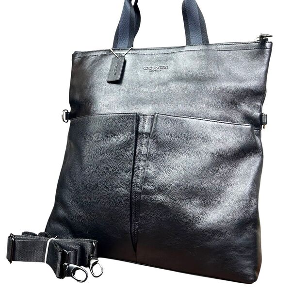 COACH コーチ トートバッグ ビジネスバッグ ショルダーバッグ ハンドバッグ 2way 大容量 レザー ブラック しぼ革 黒