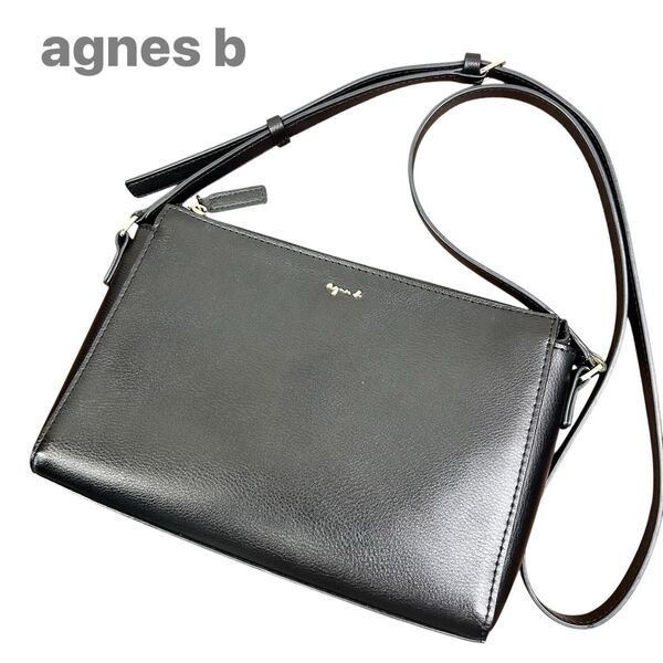 agnes b. voyage アニエス・ベーボヤージュ ショルダーバッグ 斜め掛け 斜めがけ レザー 本革 ブラック 黒