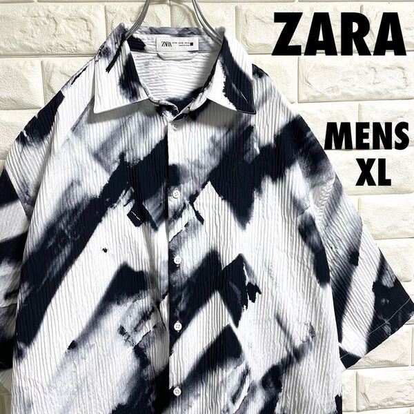 ZARA ザラ デザインシャツ アロハシャツ 半袖 生地厚め メンズXLサイズ