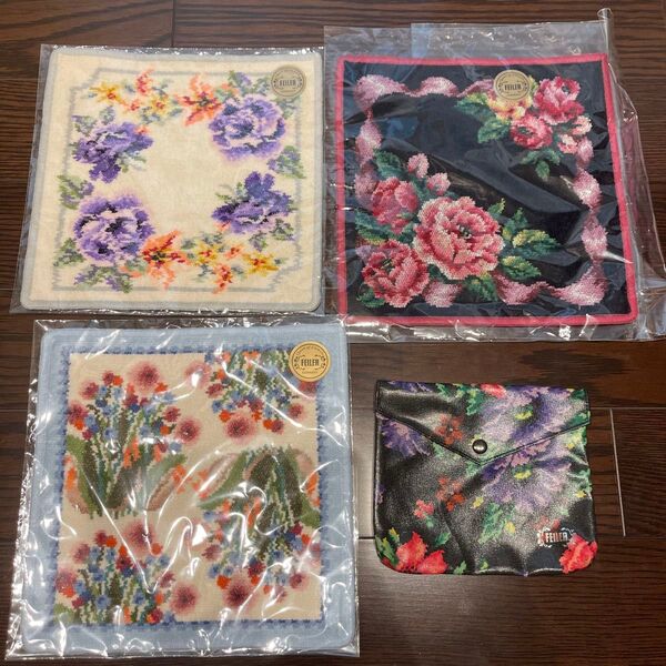 【新品】 フェイラー タオルハンカチ 3枚 ポーチセット 花柄 FEILER ハンカチ ドイツ製 バラ売り不可