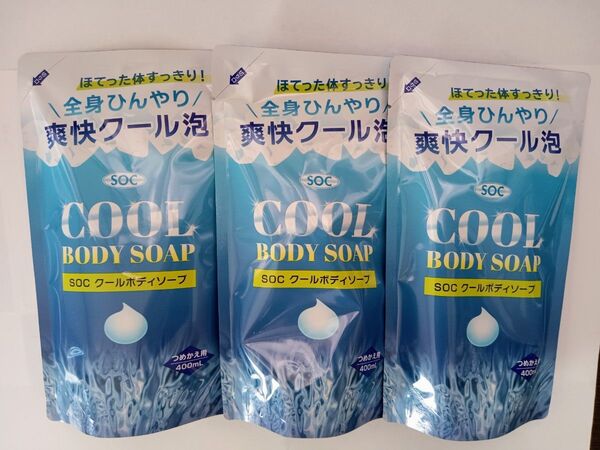 3袋★ボディソープ クール ★400ml 詰替用 ★ 3袋 ほってた体すっきり 爽快クール泡 液体 詰替用 ボディーソープ