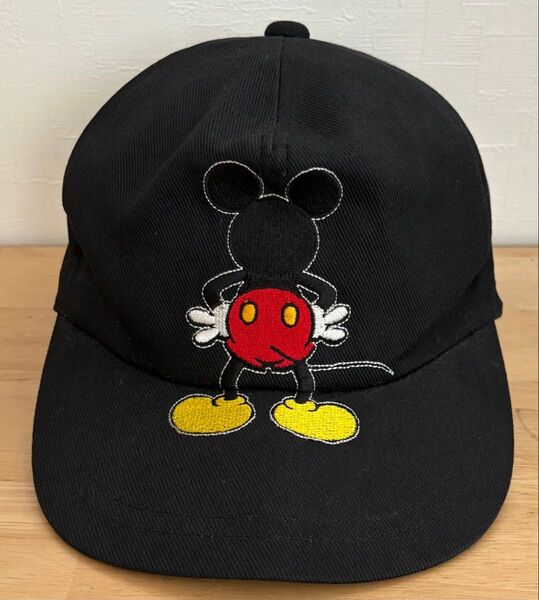 90s レア 美品 東京ディズニーランド 旧ロゴ キャップ ブラック ミッキー 刺繍 可愛い