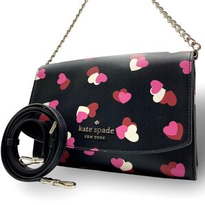 【美品】 katespade NEWYORK ケイトスペード CARSON ショルダーバッグ 2way チェーン ハート ブラック