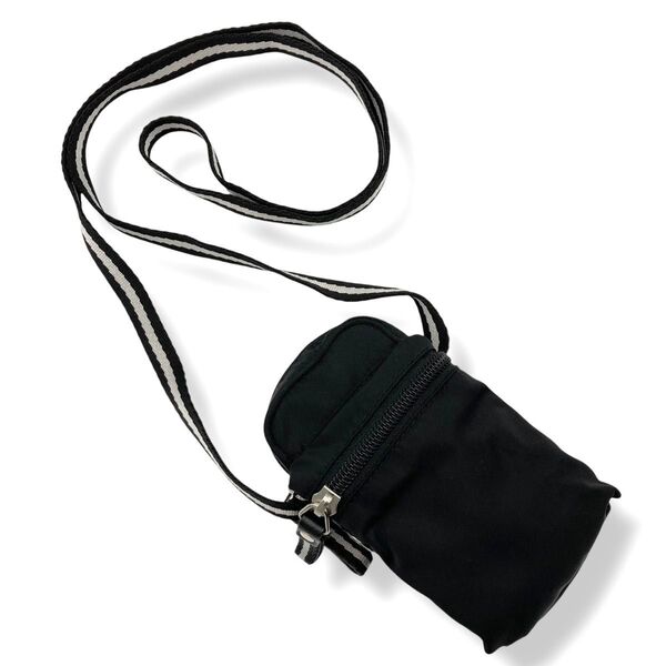 【美品】 BALLY バリー ミニショルダーバッグ ポーチ 小物入れ ナイロン ブラック 黒 ストライプ 外付け