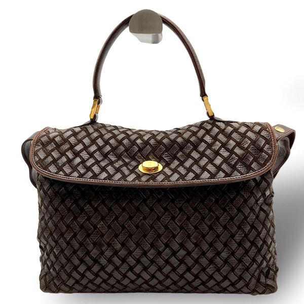 BALLY バリー ショルダーバッグ ハンドバッグ 2way レザー 本革 編み込み イントレチャート ターンロック ブラウン