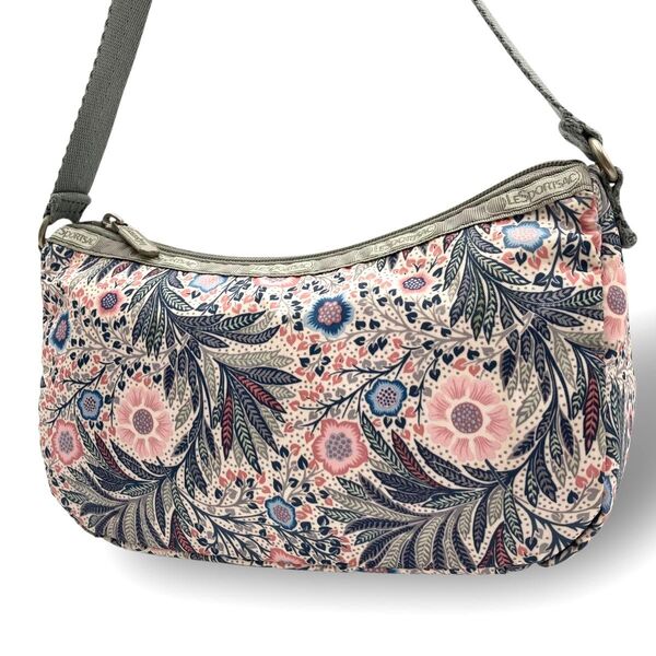 LeSportsac レスポートサック ショルダーバッグ アクセサリーポーチ ハンドバッグ 花柄 総柄 ナイロン グレー ピンク