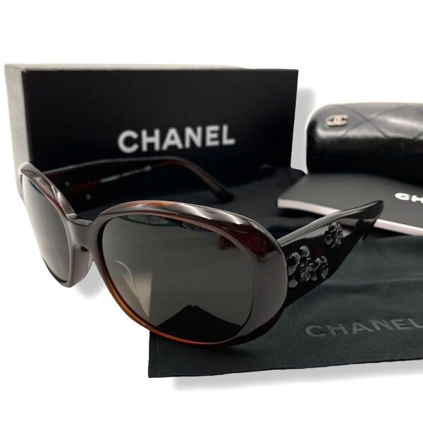 【極美品】 CHANEL シャネル サングラス アイウェア カメリア ココマーク フラワー 花 サイドロゴ 5113-A