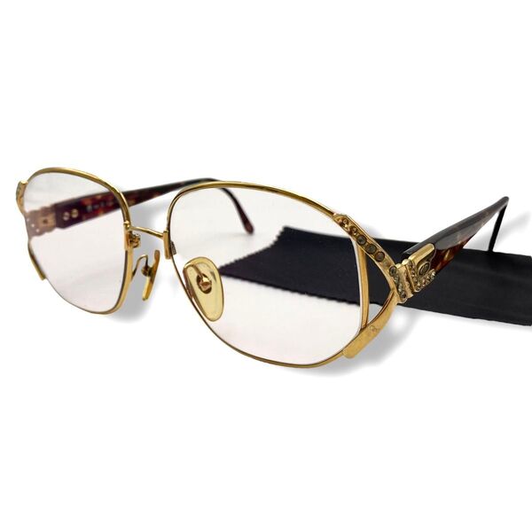 Christian Dior クリスチャンディオール メガネフレーム 眼鏡 度入り べっ甲 鼈甲 ゴールド ブラウン 2619