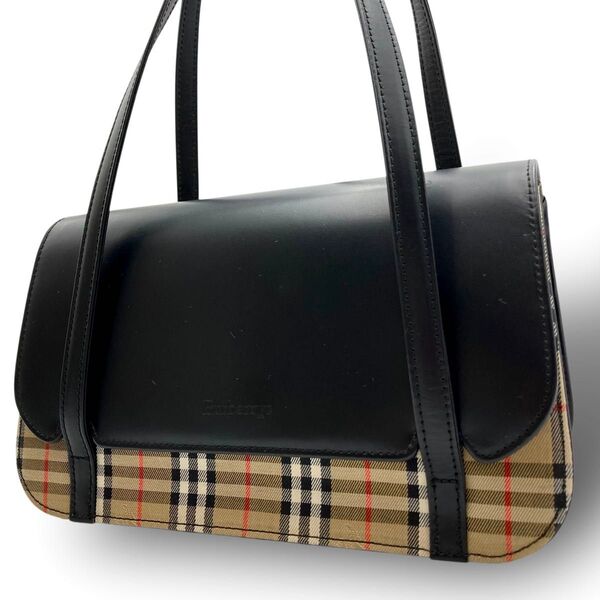 Burberry's バーバリー ハンドバッグ ノバチェック シャドーホース レザー キャンバス ブラック 黒 フォーマル