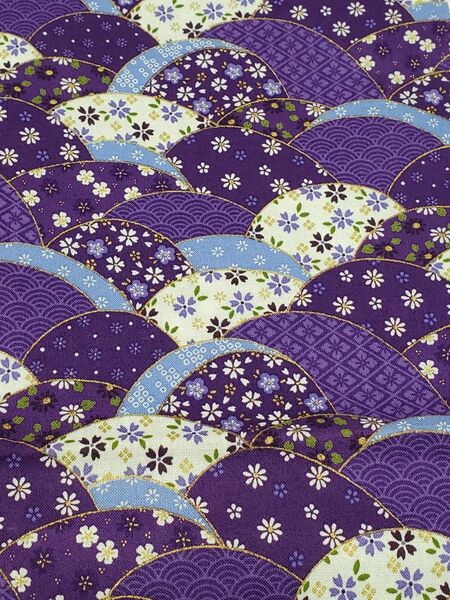 生地 カットクロス はぎれ 和柄 小花柄 青海波 紫 パープル 約150cm巾×75cm