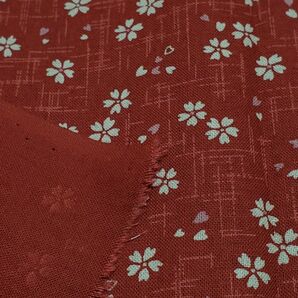 シーチング 生地 はぎれ 臙脂色 赤色 桜 サクラ 花柄 和柄 約108cm巾×1.5m SEVENBERRY