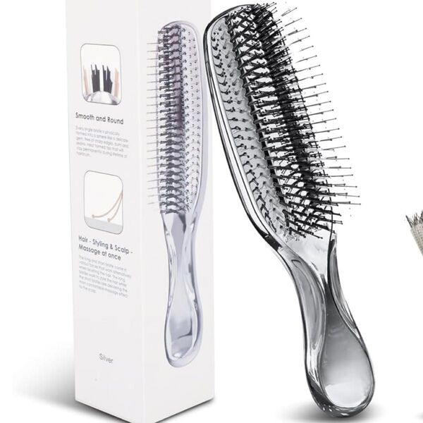 ヘアブラシ ヘアーブラシ ブラシ ミニウェットヘアブラシ コンパクトブロードライコーム 静電気防止 乾湿両用 シルバー