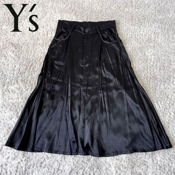 Y's ワイズ サテン 白ステッチ ロングスカート ヨウジヤマモト 黒 2サイズ