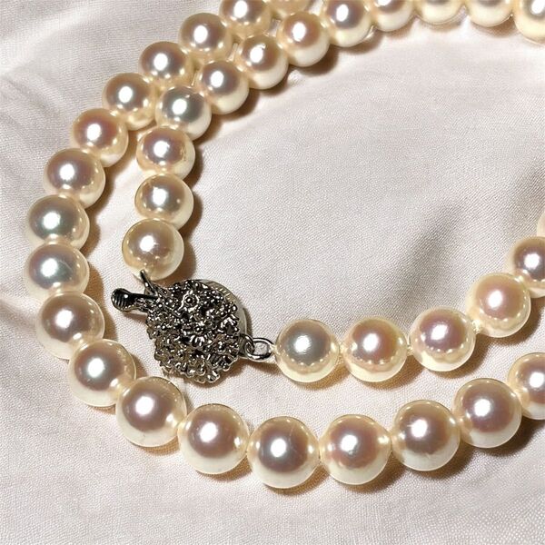 【オーロラ照】あこや真珠 パール ネックレス 真珠 虹色干渉色 シルバー刻印 7㎜ pearl necklace SILVER