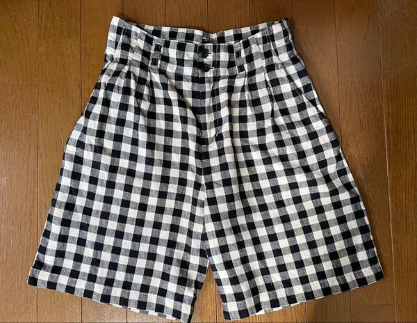 無印良品 MUJI ハーフパンツ ギンガムチェック 58cm S 麻 ショートパンツ ボトム