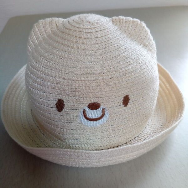 エリカランドベビー 麦わら帽子 クマ 刺繍 ベージュ