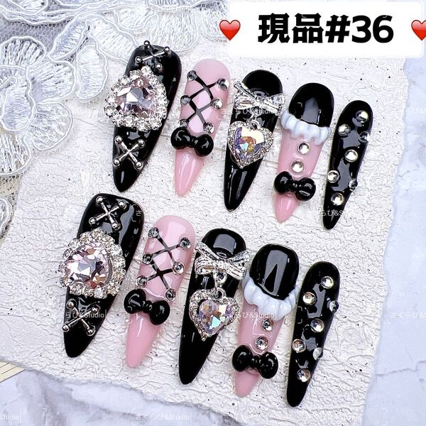 36ネイルチップ 量産型サブカル地雷系チークかわいい韓国現品ネイルチップつけ爪ギャルサブカル地雷推しネイル現品y2k痛ネイル