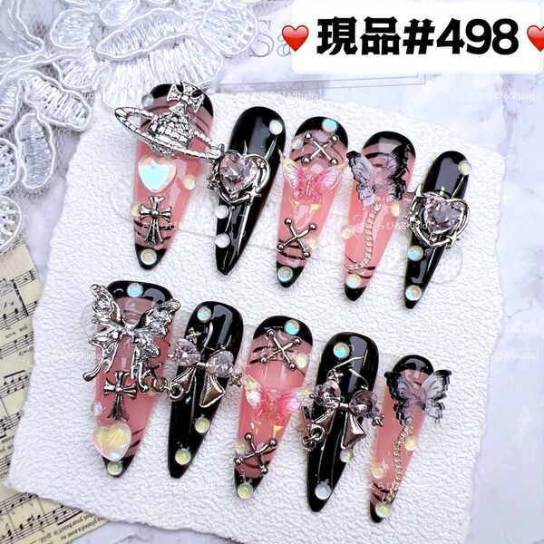 498ネイルチップ 量産型サブカル地雷系チークかわいい韓国現品ネイルチップつけ爪ギャルサブカル地雷推しネイル現品y2k痛ネイル