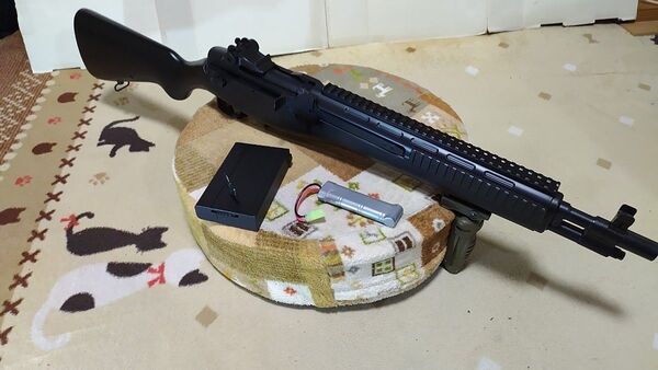 63 ダブルイーグル M806 M14タイプ 電動ガン 樹脂多用 純正バッテリー付き フォアグリップおまけ ハイダージャンク軍縮品