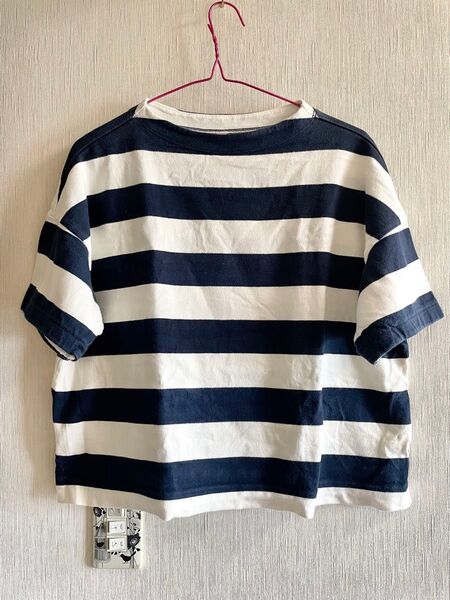 UNIQLO ネイビー×ホワイト 太ボーダー半袖カットソー XL
