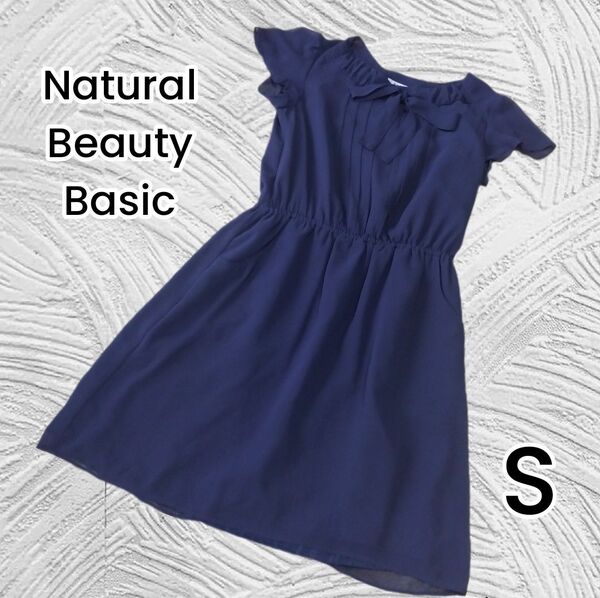 Natural Beauty Basic ネイビー シフォン 膝上 ワンピースS