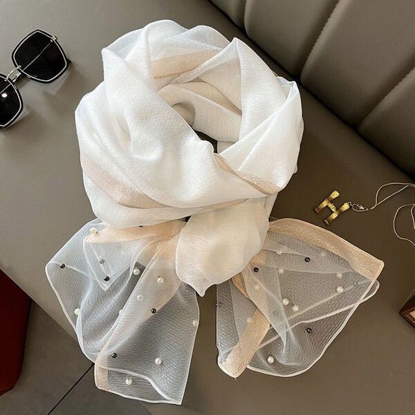 1118 ストール シースルー パール 上品 大判 ショール レース 結婚式 プレゼント 誕生日 パーティー 冷房対策 日焼け対策