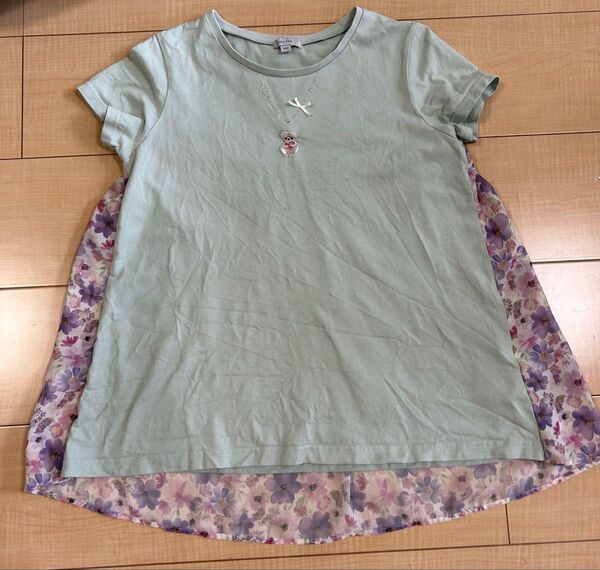 エニィファム Tシャツ 150サイズ 女の子 オンワード グリーン anyFAM カットソー 半袖