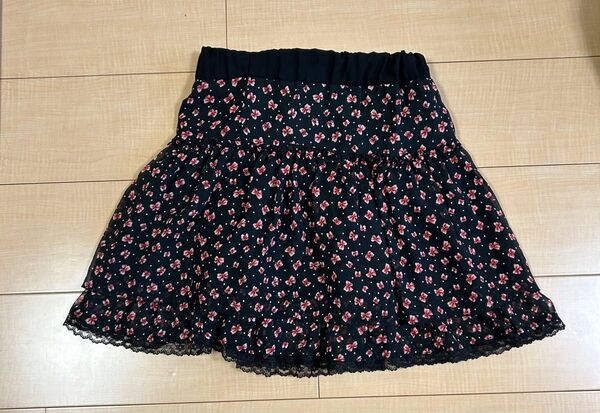 【la Bala】ラバーラ フレアミニスカート シフォンレース付き リボン柄 ドット