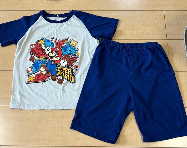 スーパーマリオ 半袖 パジャマ 上下セット 130cm キッズパジャマ 半袖Tシャツ ショートパンツ 男の子