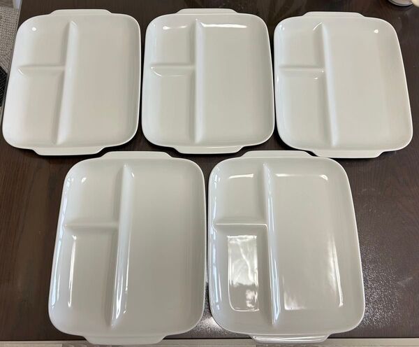 イースト ホワイト陶器 仕切り皿 5枚セット ランチプレート 白 ホワイト 角皿 プレート 食器 仕切り皿 皿