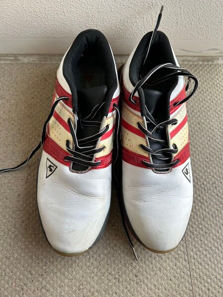 再出品可 ルコック le coq sportif ゴルフ ゴルフシューズ 27.5 メンズ シューズ 白 赤 ホワイト