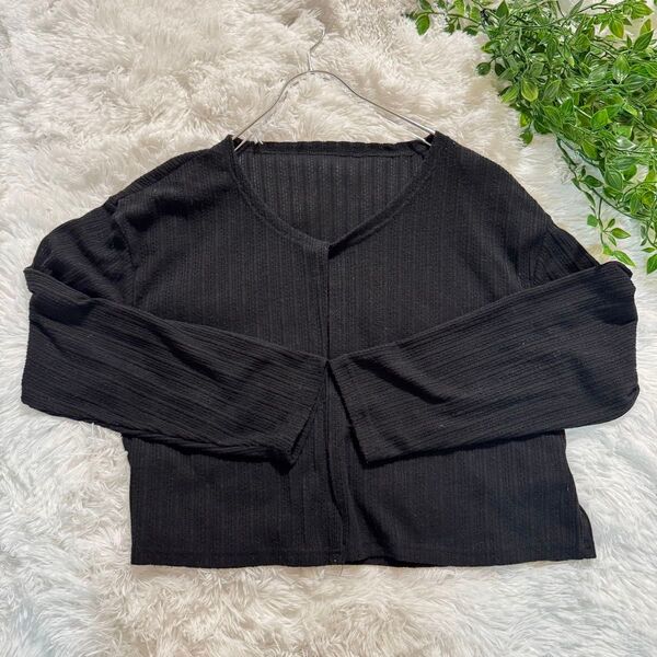 SHEIN シーインDazy リブニット Vネックカーディガン 黒 XL