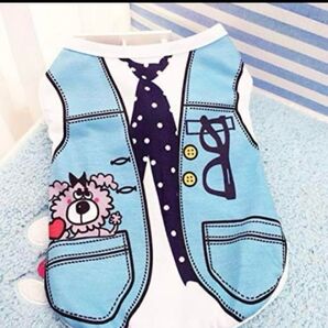 【新品】ペット洋服 犬服 メッシュ ブルーネクタイベスト Mサイズ 小型犬用 M
