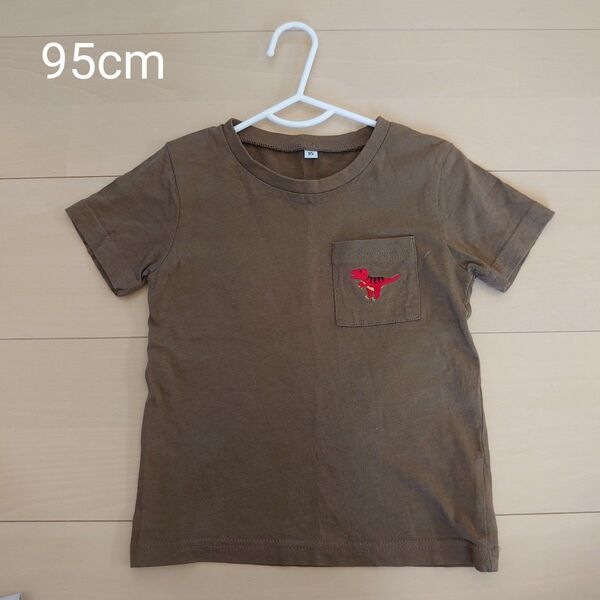 【95cm】子供服 ベビー服 半袖 Tシャツ 男の子 恐竜 カーキ シンプル