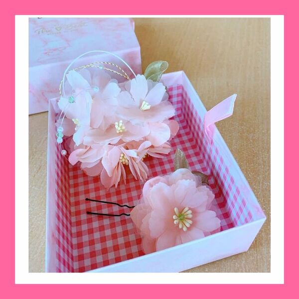 【otakumarket】髪飾り 成人式 2点セット 浴衣 花 七五三 結婚式ケース付き 和装 結婚式 ピンク静 ヘアアクセサリー