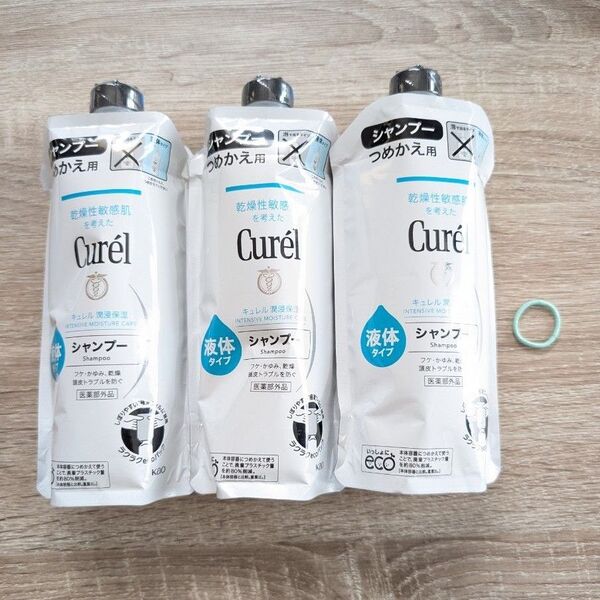 花王キュレル シャンプー 詰替え用 340ml キュレル潤浸保 3個 ヘアゴム