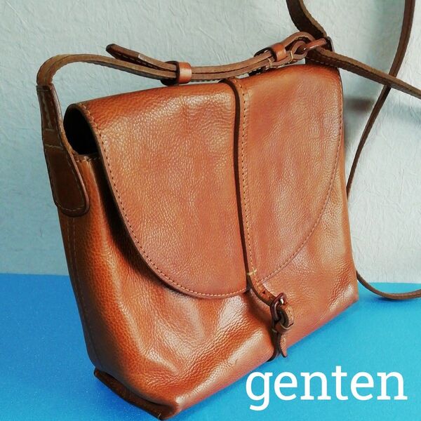 【USED】ショルダーバッグ genten ゲンテン 本革 レザー キャメル メッセンジャーバッグ ベルト長さ調整可 斜め掛け