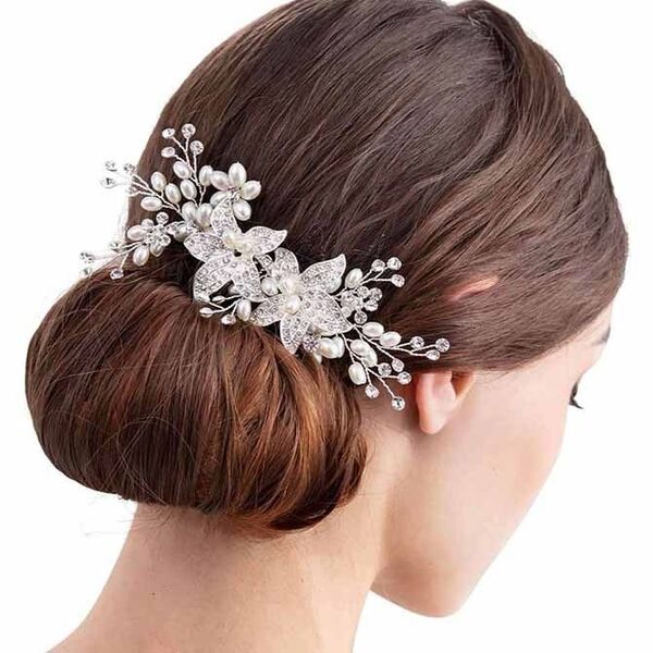 新品 ヘアアクセサリー 髪飾り 結婚式 ウェディング 成人式 花 成人式 ヘッドドレス パール 可愛い シルバー フラワー 髪飾り