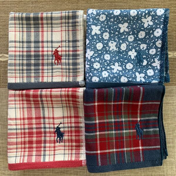 プレゼントに最適 ラルフローレン ハンドタオル ガーゼハンカチ メンズ レディース RALPH LAUREN 四枚セット