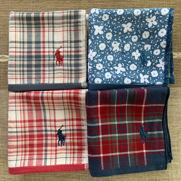 プレゼントに最適 ラルフローレン ハンドタオル ガーゼハンカチ メンズ レディース RALPH LAUREN 四枚セット