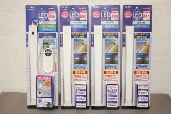 【4個セット】ELPA スリム&フラット LEDライト 合計2200lm リモコンタイプ 昼光色