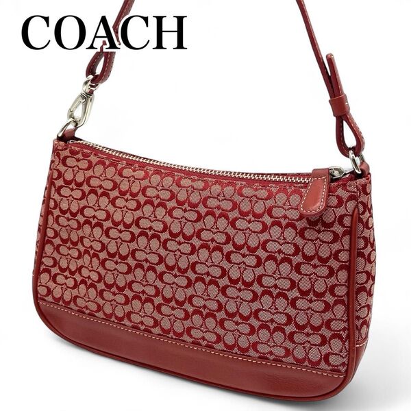 【希少カラー】COACH コーチ アクセサリーポーチ ミニ シグネチャー レッド ハンドバッグ 極美品 大人気